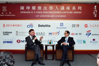 Professor Edward KY Chen (right) hosted the Q&A session andLord Stephen Green (left)responded to questions raised by the guests.